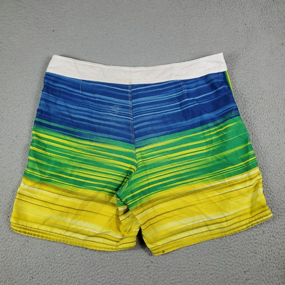 Nike Board Shorts Mens 36 Blue Yellow Striped Lace Tie Beach Swim Trunks